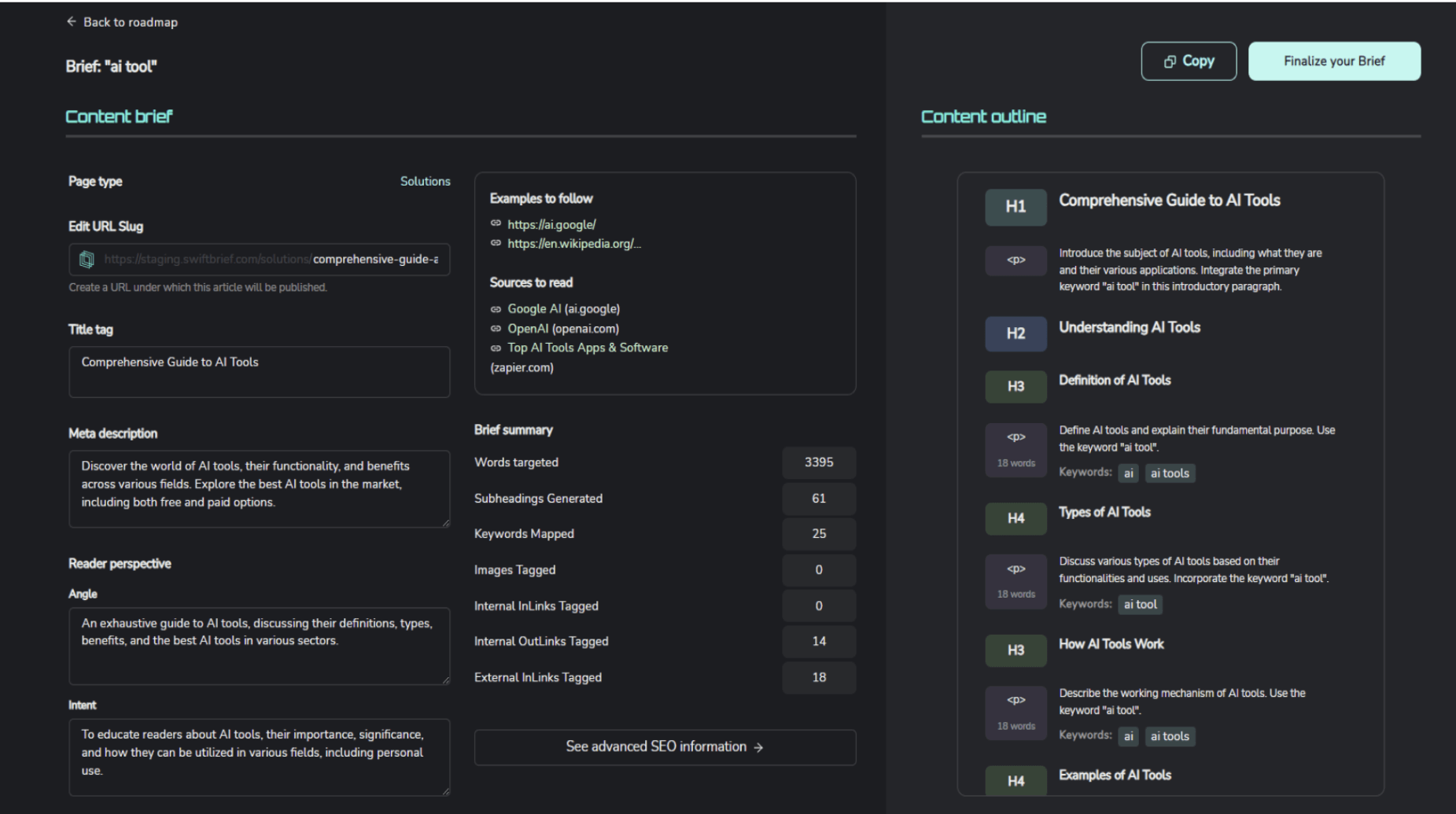 swiftbrief brief screen